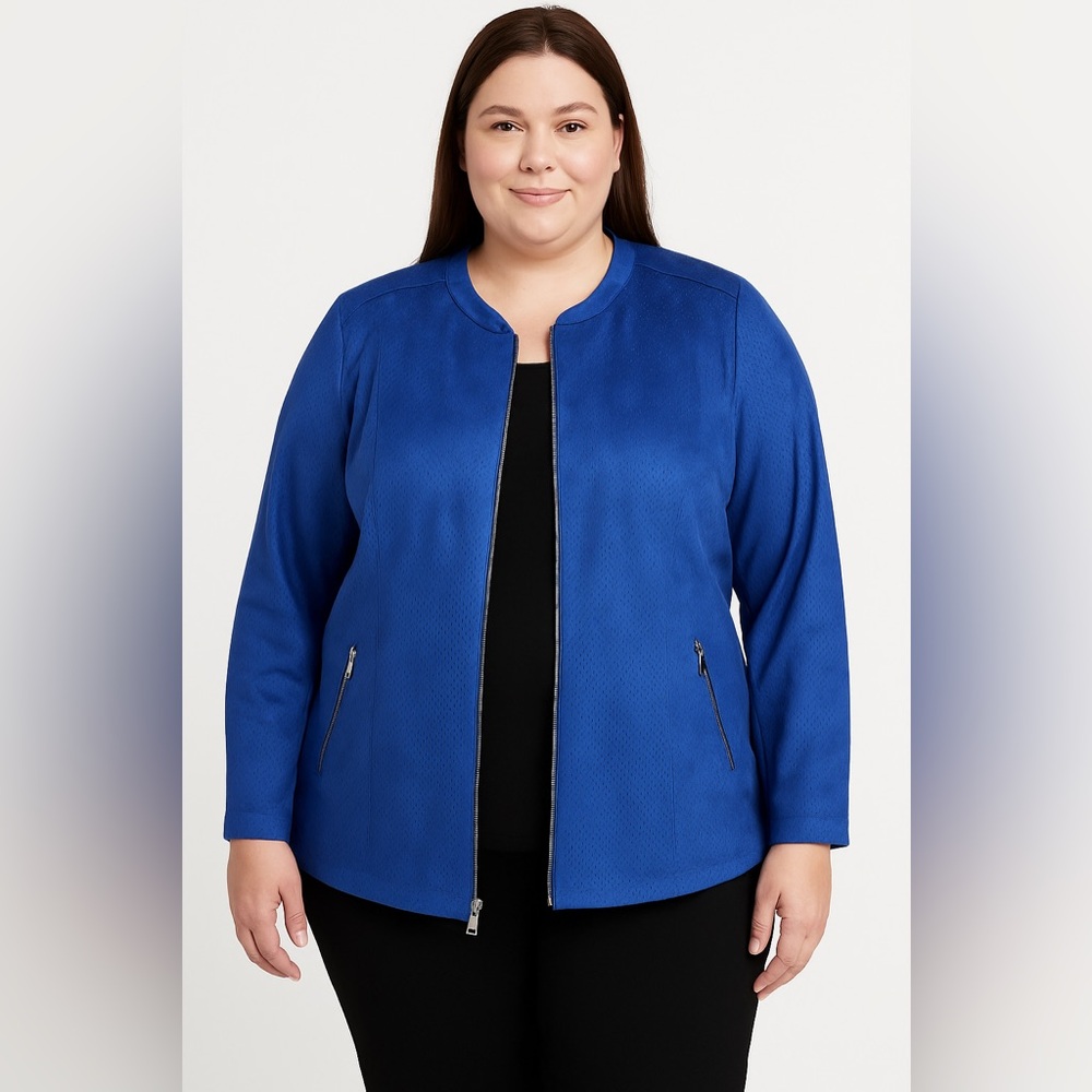 Halston -faux suede bomber style jacket with lining 20 Royal Blue‎ quiet luxury